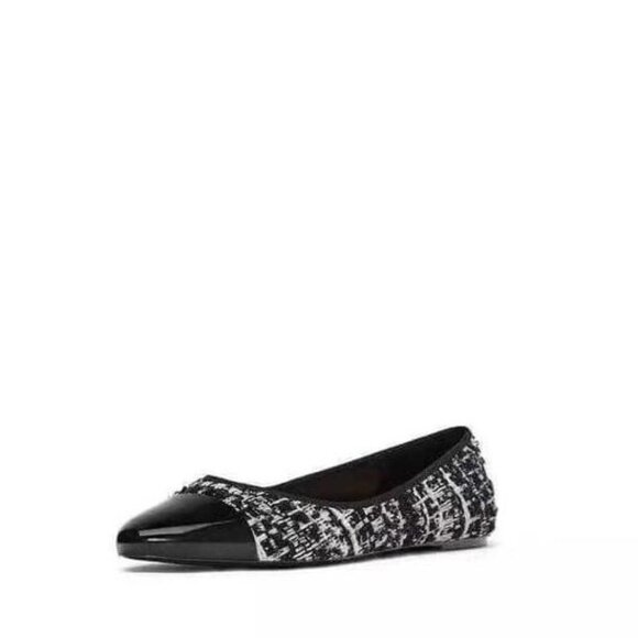 NWT Zara black, white & gold tweed-like flats w/ patent black rounded toe, 6 - Picture 4 of 14